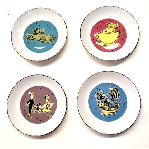 Walt Disney Gallery Collector Vintage Canape Plates Set of 4 Retro Ads Nostalgia - Picture 1 of 5